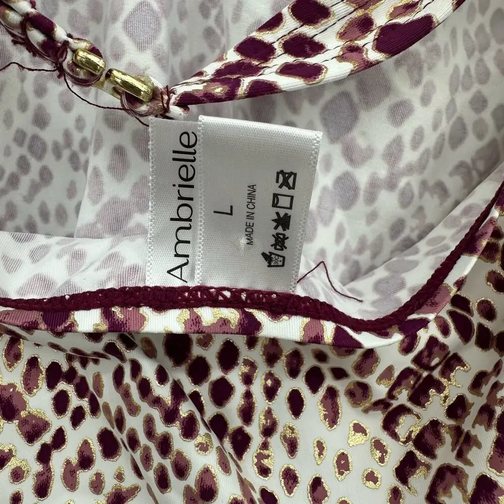 Ambrielle Size Large Swim‎ Top Animal Print Halter Top Built In Cup Tankini